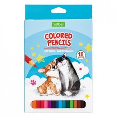 Карандаши цветные. Hatber. Pets story. 18 цветов. С заточкой