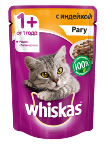 Влажный корм для кошек Whiskas рагу с индейкой, 85г