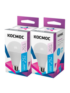 Лампочки светодиодные Космос А65 25Вт Е27 2шт (аналог 200Вт) Холодный дневной свет Kosmos