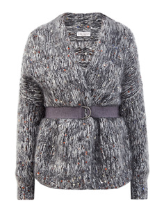 Кардиган Dazzling Tweed из пряжи ручной вязки с ремнем и мерцающими пайетками Brunello Cucinelli
