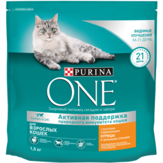 Сухой корм для кошек Purina One, для домашних, курица, цельные злаки, 1,5кг