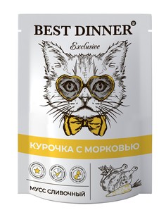 Влажный корм для кошек Best Dinner Exclusive сливочный мусс с курицей морковью 24шт по 85г