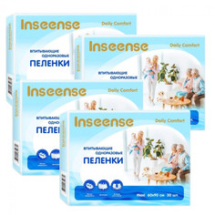 Пеленки одноразовые Inseense Daily Comfort 60 х 90 см 30 шт упаковка 4 шт
