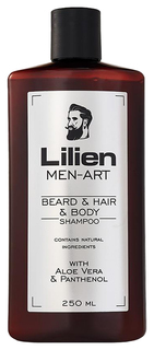 Шампунь Lilien Men-art, для бороды, волос и тела, алоэ вера и пантенол, 250 мл