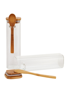 Набор 2 стеклянные банки 550мл с деревянными ложками Паприка-Корица