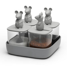 Набор банок для сыпучих продуктов lucky mouse seasoning, 4 шт Qualy