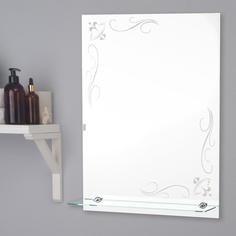 Зеркало, настенное, с пескоструйной графикой, с полочкой, 52×70 см No Brand
