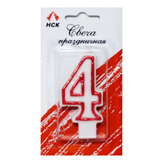 Свеча праздничная фигурная Нск Цифра 4 красно-белая