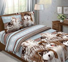 Простыня Mercury Home Сибирские хаски Евро/Евро макси 220x240 Бязь