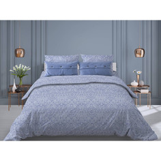 Простыня 140х200 на резинке бязь Дамаск синий (борт 20 см) Ивановотекстиль