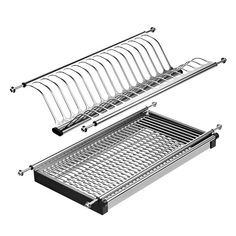 Сушилка для посуды в шкаф 40 см из нержавеющей стали, двухуровневая с поддоном Mooli