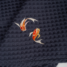 Полотенце вафельное с вышивкой Sea Gold Fish, банное 70х140 см Bellehome