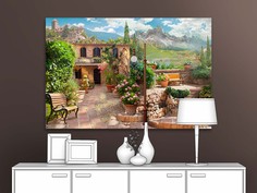 Картина на стену для интерьера ПЕРВОЕ АТЕЛЬЕ "Улочка с цветами и скамейками" 80х53 см