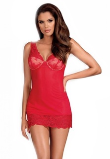 Полупрозрачная облегающая сорочка с лифом на косточках красный L/XL Obsessive