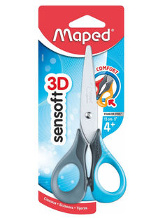 Ножницы канцелярские эргономичные для детской руки 13см MAPED Sensoft, синие 069300/серый