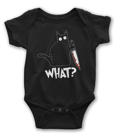 Боди детское WILD CHILD Котик-убийца с ножом WHAT? 114 Цв. черный р. 56