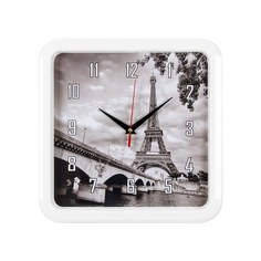Часы настенные Рубин квадратные 29х29 см, корпус белый "Эйфелева башня"(7667-69)