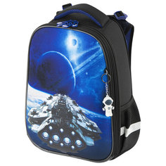 Ранец Brauberg PREMIUM с брелком Spaceship, 38х29х16 см, 270596 черный