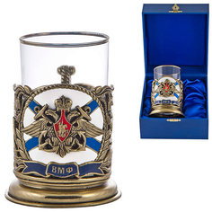 Латунный подстаканник "ВМФ" с эмалью со стаканом в подарочном футляре No Brand
