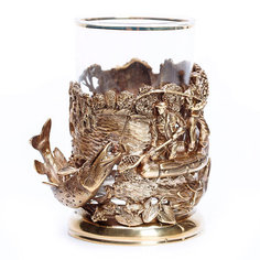 Латунный подстаканник «Рыбалка на щуку» со стаканом No Brand