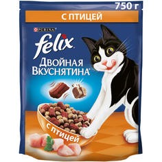 Сухой корм для кошек Felix Двойная вкуснятина, домашняя птица, 0,75кг