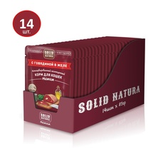 Влажный корм Solid Natura Premium для кошек, кусочки говядины в желе, 14 шт х 85 г