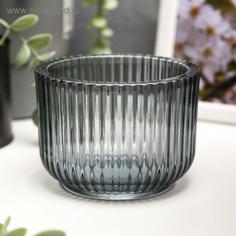 Подсвечник стекло на 1 свечу Гофре прозрачный зеленый 7,5х10,5х10,5 см No Brand