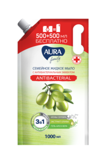 Жидкое мыло семейное Aura антибактериальное 500мл+500мл