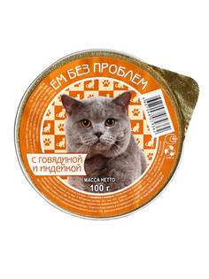Влажный корм для кошек Ем Без Проблем с Говядиной и индейкой, 20 шт по 100г
