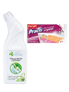 Набор: CLEAN HOME Гель для чистки сантехники 0,8 л + PACLAN Губка для ванной 1 шт