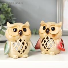 Подсвечник керамика Филины с сеткой набор 2 шт 11х11х7,5 см No Brand