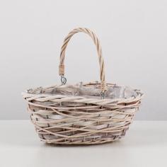 Кашпо Цветы, с ручкой, бежевое, 24х15х9/15 см No Brand