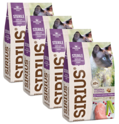 Сухой корм SIRIUS PREMIUM для стерилизованных кошек, индейка и курица, 400 г х 4 шт