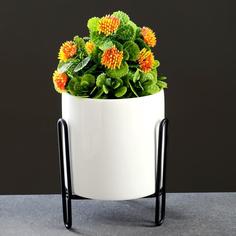 Кашпо на подставке Цилиндр белое, на черной подставке 14*10*10см Take It Easy