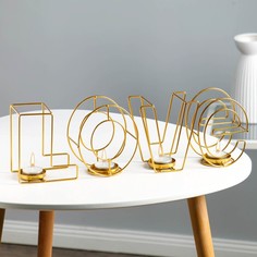Подсвечник металлический настольный Love, 13.5 х 42 см, золото No Brand