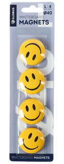 Магниты для досок Смайлики 40 мм, 4 штуки, GLOBUS желтые Глобус