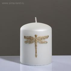 Свеча - цилиндр Стрекоза, 7×9 см, бело-золотая Trend Decor Candle