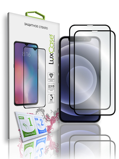 Защитное полноклеевое стекло LuxCase для iPhone 12 mini, 2.5D, Чёрная рамка, 2 шт., 78225