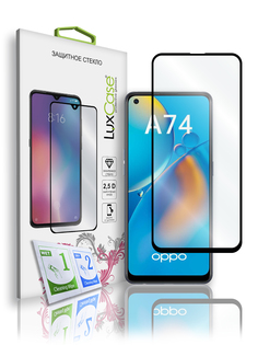 Защитное стекло LuxCase для Oppo A74, 2.5D, Полноклеевое, Черная рамка, 78486