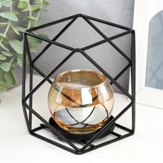 Подсвечник металл, стекло на 1 свечу Квадраты и треугольники 10х15х15 см No Brand