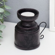 Подсвечник полистоун на 1 свечу Горец с ручкой черный, свеча в комплекте 10х9,5 см No Brand