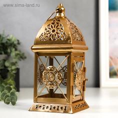 Подсвечник металл, стекло на 1 свечу Фонарик. Марокко золото 21,5х9,7х9,7 см No Brand