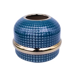 Ваза керамическая Евида синяя с золотым поясом 16,5 х 16,5 х 12,5 см No Brand