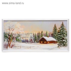 Картина Домик в зимнем лесу 33х70 см (73х36см) No Brand