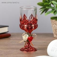 Подсвечник пластик, стекло на 1 свечу Розочки бокал на ножке красный 13х6х6 см No Brand