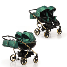 Коляска 2 в 1 Junama FLUO LINE DUO JDFL-02 кожа зеленый/короб черный/рама золото