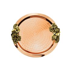 Поднос декоративный круглый с накладками "Овощи"медный Кольчугинский мельхиор