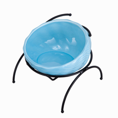 Миска керамическая Pets & Friends на металлической подставке, цвет голубой, 11х13,5 см