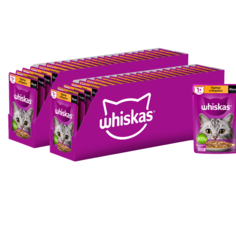 Влажный корм Whiskas для взрослых кошек, желе с курицей и индейкой, 56 шт по 75 г