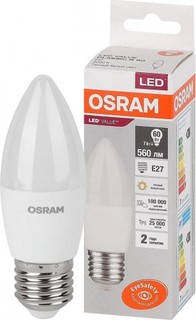 Лампа LED свеча LV CLB 60 7W E27 3000K 560lm мат 105х38 Osram, 10 шт.